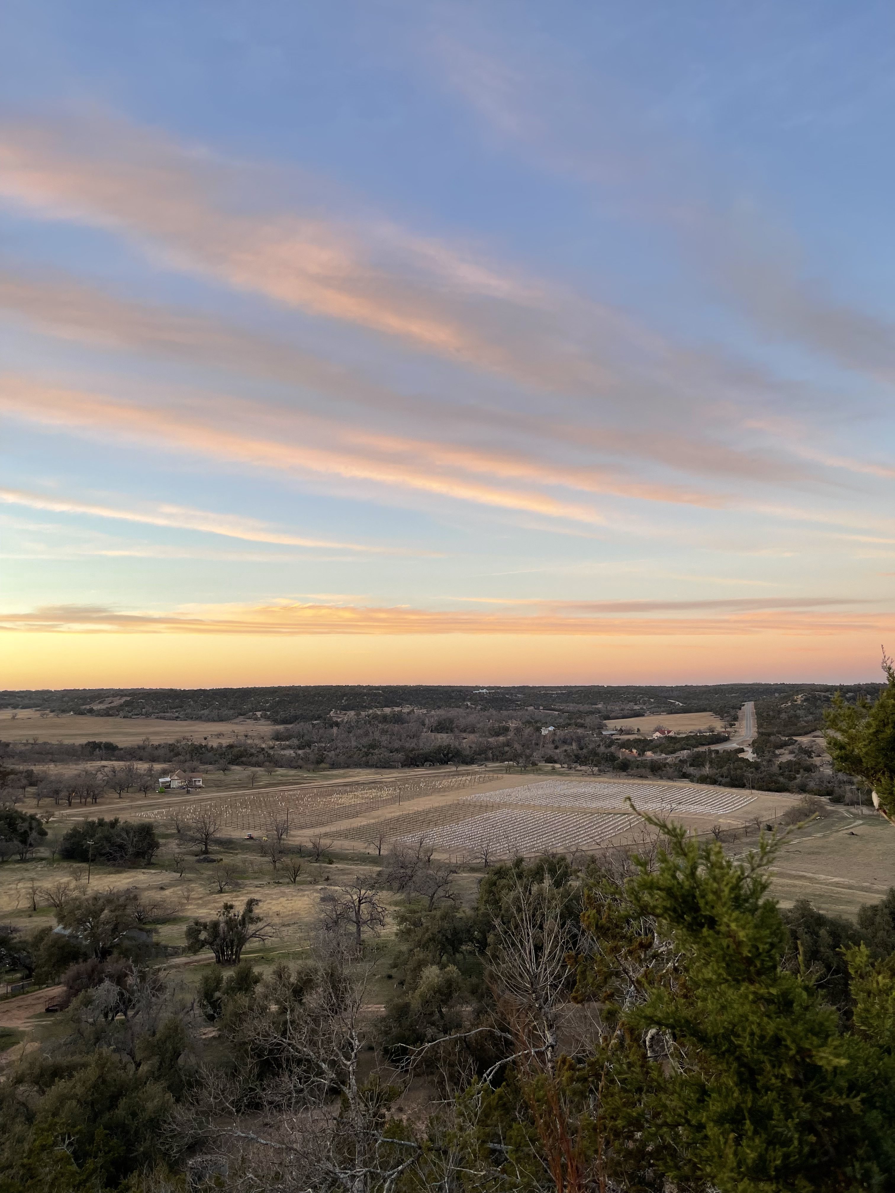 sunset over fredericksburg texas winery near enchanted rock